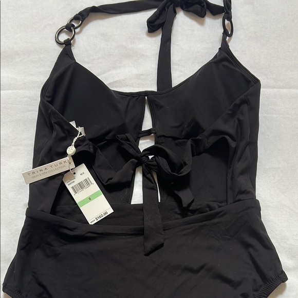 NWT-Trina Turk Black One Piece Swimsuit with Adjustable Straps and High-Cut Legs - Picture 4 of 5